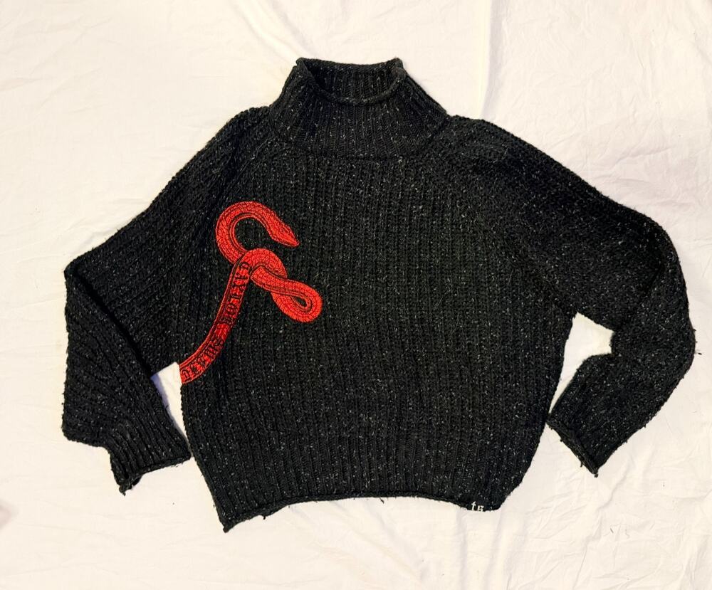 Taylor Swift Reputation Sweater MEDIUM Black Knit Mock Neck Snake Logo Authentic